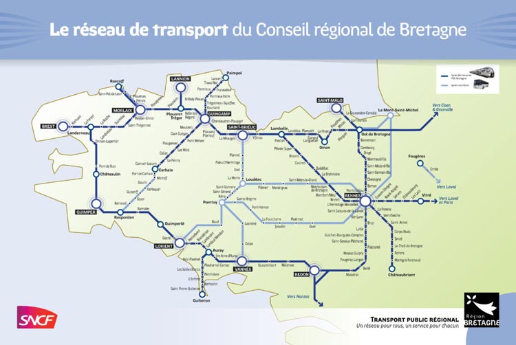 Regional train map for Brittany Freewheeling France Regional train map for Brittany Freewheeling France